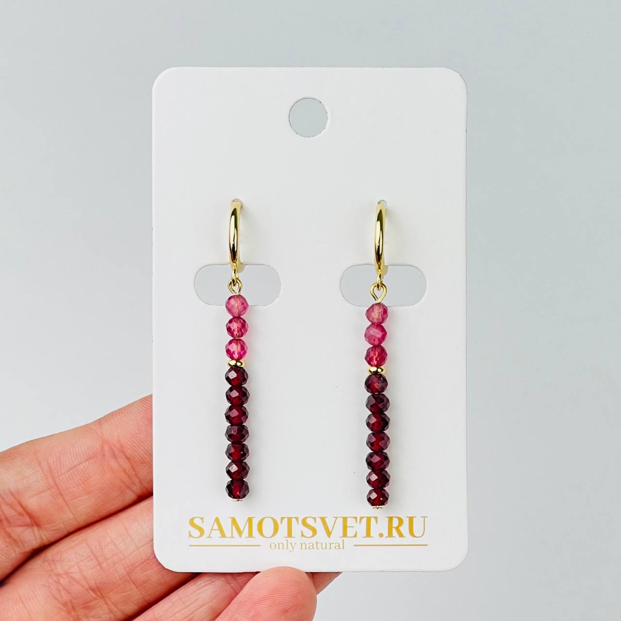 Серьги длинные из розового Турмалина и Граната (Пироп) - изображение товара №0