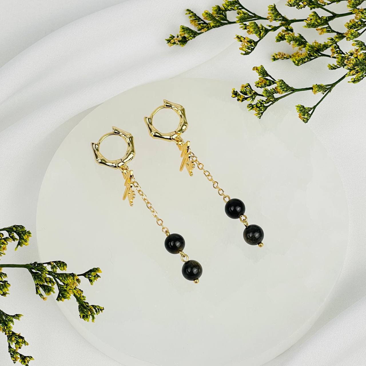 Серьги на цепочке из золотистого Обсидиана - изображение товара №2