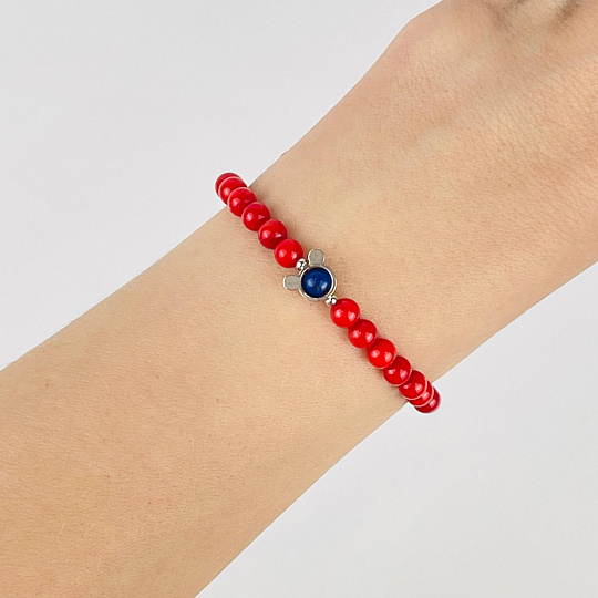 Браслет детский из Коралла и Лазурита со вставкой, Артикул: 117150 - изображение товара №1