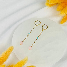 Серьги на цепочке из розового Опала и Амазонита, Артикул: 116905 - изображение товара №2