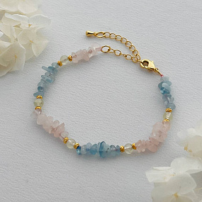 Браслет из Аквамарина, Розового кварца и Пренита, Артикул: 100187 - изображение товара №1