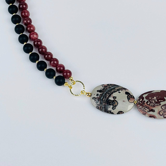 Колье из Яшмы, Клубничного кварца и Агата, Артикул: 118165 - изображение товара №2