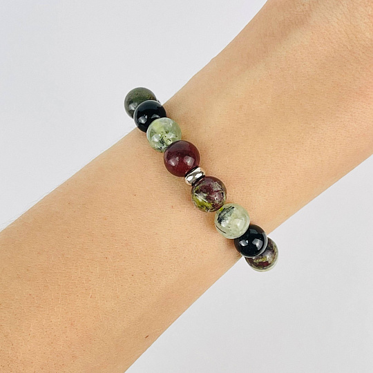 Браслет из Обсидиана, Яшмы и Пренита, Артикул: 117382 - изображение товара №1