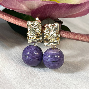 Серьги крупные из Чароита, Артикул: 095199 - изображение товара №1