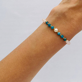 Браслет из Розового кварца, Апатита и Жемчуга, Артикул: 101946 - изображение товара №3