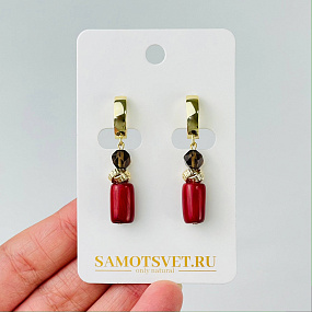 Серьги из Коралла и Раухтопаза