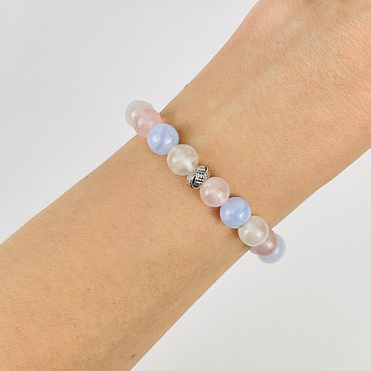 Браслет из Голубого агата, Розового кварца и Лунного камня со вставкой, Артикул: 116999 - изображение товара №1