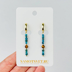 Серьги длинные из Хризоколлы и Тигрового глаза