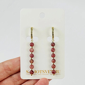 Серьги длинные из Клубничного кварца, Артикул: 118561 - изображение товара №1