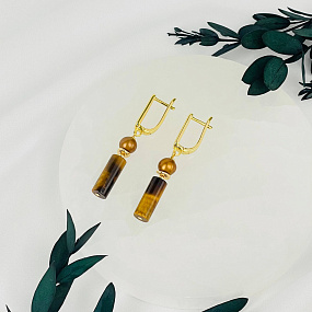 Серьги из Тигрового глаза и Жемчуга тон., Артикул: 117230 - изображение товара №2