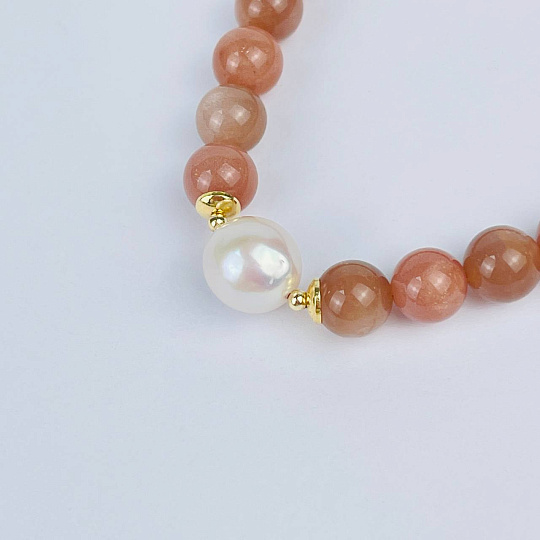 Браслет из Лунного камня и Жемчуга, Артикул: 118537 - изображение товара №3