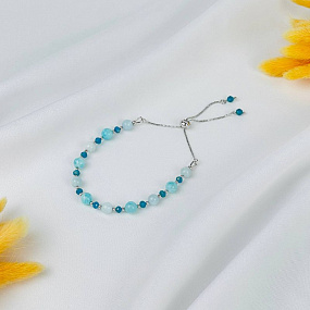 Браслет (Вишудха) регулируемый из Аквамарина, Апатита и Амазонита