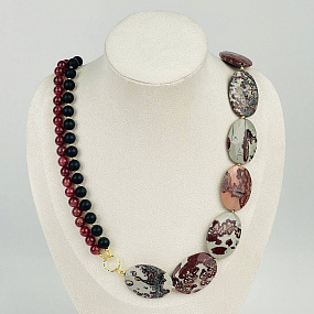 Колье из Яшмы, Клубничного кварца и Агата, Артикул: 118165 - изображение товара №1