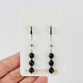 Серьги длинные из Агата и Граната, Артикул: 118581 - изображение товара №1