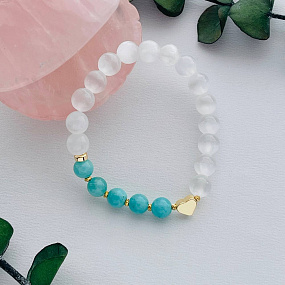 Браслет из Селенита и Амазонита со вставкой "Сердце", Артикул: 100165 - изображение товара №4