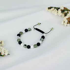 Браслет регулируемый "Стихия Воздух" из Пренита, Говлита и Лавы, Артикул: 114754 - изображение товара №1