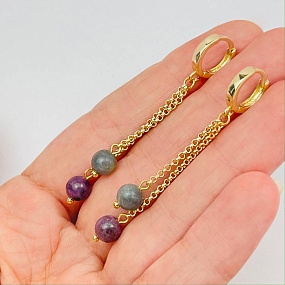 Серьги на цепочке из камня Корунд, Артикул: 108561 - изображение товара №1