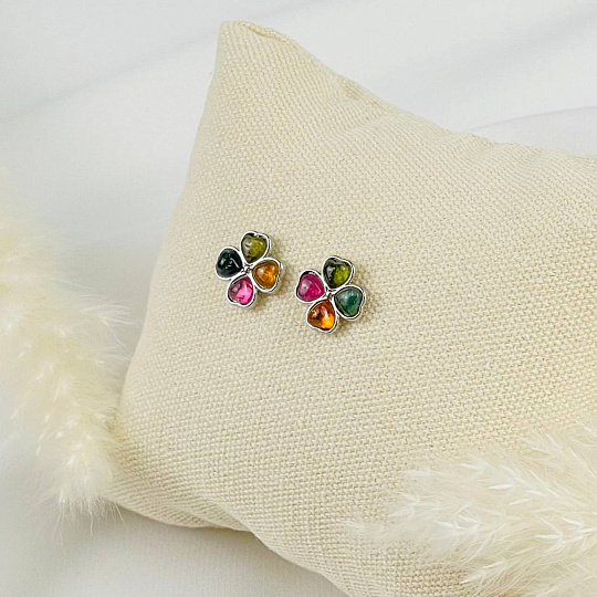 Серьги-пусеты из Турмалина микс, Артикул: 084245 - изображение товара №1