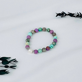 Браслет из Фосфосидерита, Варисцита и Жемчуга, Артикул: 117157 - изображение товара №2