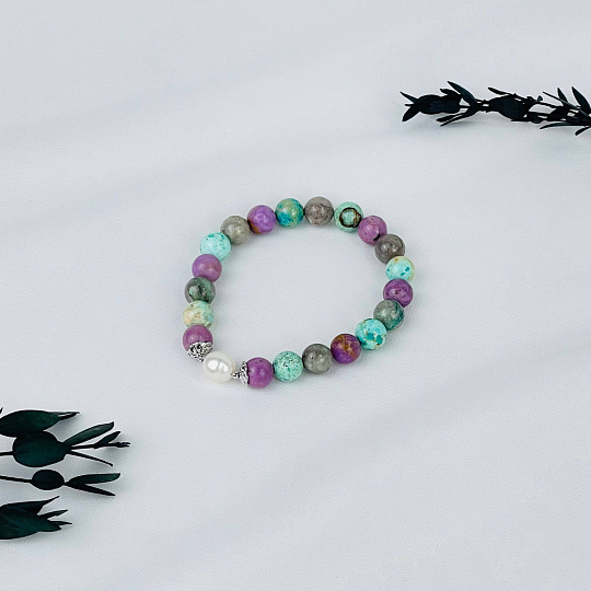 Браслет из Фосфосидерита, Варисцита и Жемчуга, Артикул: 117157 - изображение товара №2