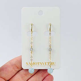 Серьги на цепочке из Аквамарина и Лабрадора, Артикул: 116904 - изображение товара №1