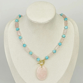 Колье из Розового кварца и Амазонита, Артикул: 119057 - изображение товара №1