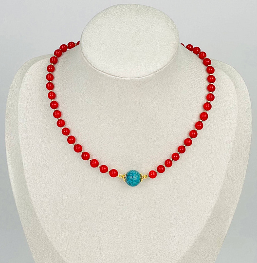 Колье из Коралла и Бирюзы, Артикул: 116993 - изображение товара №1