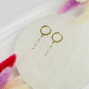 Серьги из Розового кварца и Жемчуга, Артикул: 118582 - изображение товара №2