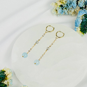 Серьги на цепочке из Аквамарина и Лабрадора, Артикул: 116904 - изображение товара №2