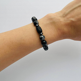 Браслет из снежного Обсидиана и Лавы, Артикул: 099335 - изображение товара №3