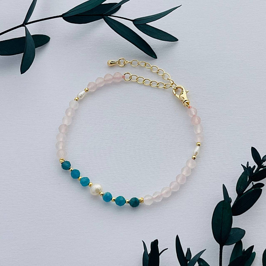 Браслет из Розового кварца, Апатита и Жемчуга, Артикул: 101946 - изображение товара №1