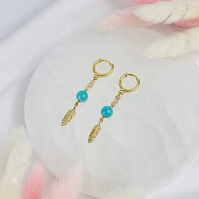 Серьги из Лунного камня и Амазонита, Артикул: 117177 - изображение товара №2