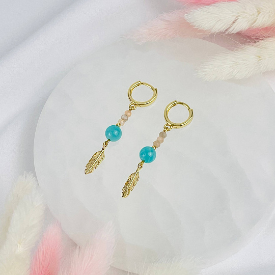 Серьги из Лунного камня и Амазонита, Артикул: 117177 - изображение товара №2