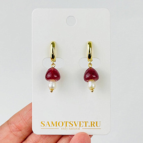 Серьги из Клубничного кварца и Жемчуга, Артикул: 118333 - изображение товара №1