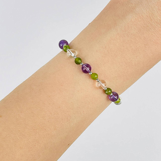 Браслет регулируемый из Аметиста, Горного Хрусталя и Змеевика, Артикул: 117982 - изображение товара №2