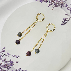 Серьги на цепочке из камня Корунд, Артикул: 108561 - изображение товара №2