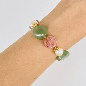 Браслет из Клубничного кварца, Жемчуга и Авантюрина