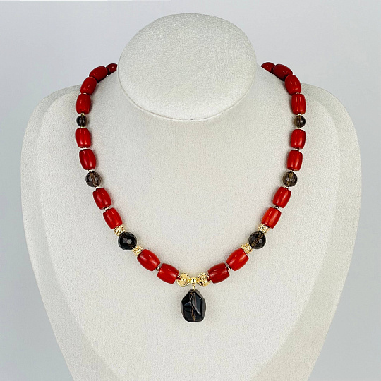 Колье из Коралла и Раухтопаза, Артикул: 117400 - изображение товара №1