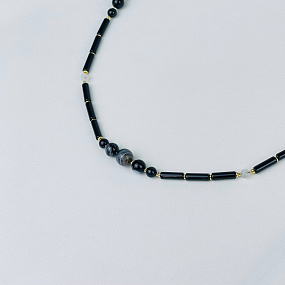 Колье из Агата и Лунного камня с включением Турмалина, Артикул: 116981 - изображение товара №2