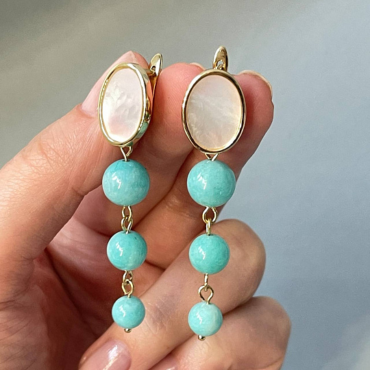 Серьги тройные из Амазонита, Артикул: 098509 - изображение товара №2