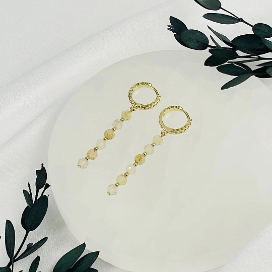 Серьги длинные из Рутилового кварца (Волосатик), Артикул: 118563 - изображение товара №2