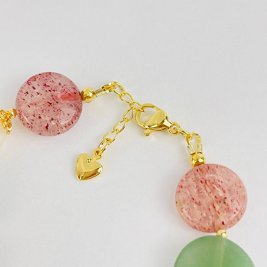 Браслет из Клубничного кварца, Жемчуга и Авантюрина, Артикул: 117654 - изображение товара №3