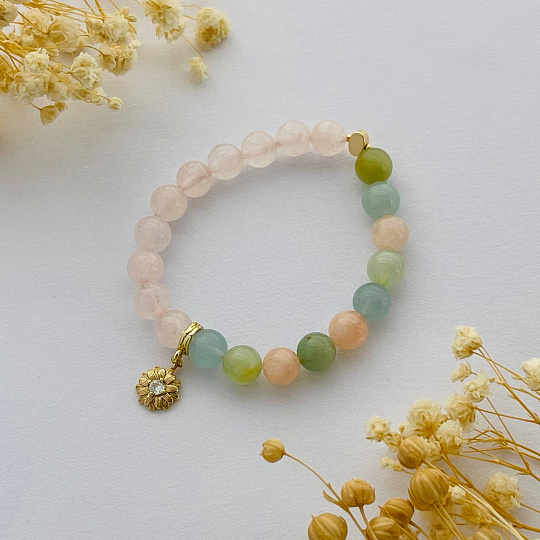 Браслет из Розового кварца и Берилла микс с подвеской, Артикул: 101880 - изображение товара №1