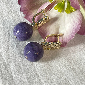 Серьги крупные из Чароита, Артикул: 095199 - изображение товара №2