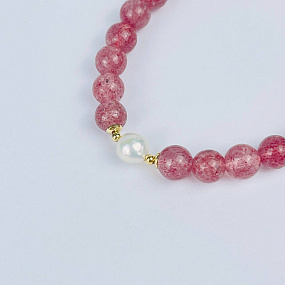 Браслет из Клубничного кварца и Жемчуга, Артикул: 118534 - изображение товара №3