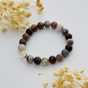 Браслет из ботсванского Агата и Горного Хрусталя
