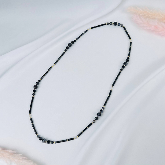 Колье из Агата и Лунного камня с включением Турмалина, Артикул: 116981 - изображение товара №1