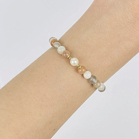 Браслет из Лунного камня микс и Жемчуга, Артикул: 118863 - изображение товара №1