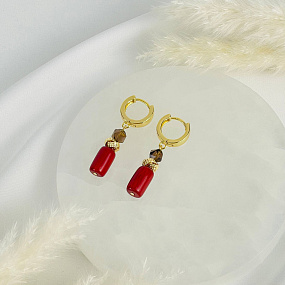 Серьги из Коралла и Раухтопаза, Артикул: 117418 - изображение товара №2