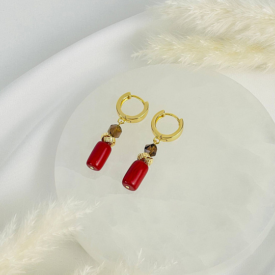 Серьги из Коралла и Раухтопаза, Артикул: 117418 - изображение товара №2